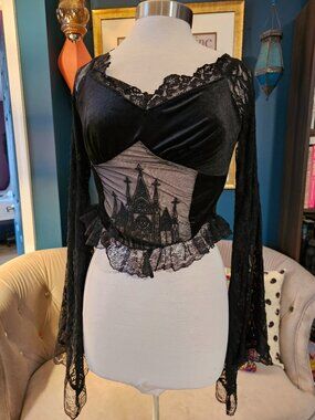 Gothic Embroidered Lace Top // Whimsigoth Blouse Size 6 Medium